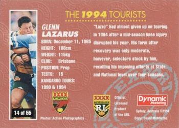 1994 Dynamic Kangaroo Heroes #14 Glenn Lazarus Back